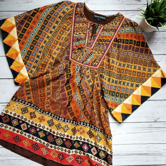 ANTHROPOLOGIE TANVI KEDIA Sumana Boho Printed Tassel Short Dress XS - Picture 1 of 8